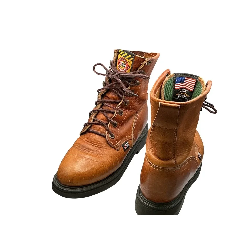 Justin Workboots Mens 7 Inch Body Cushion L762 Tan‎ Brown Leather Work Boots 7B